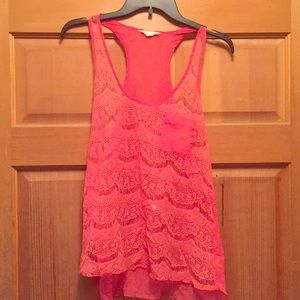 Pink/Coral Sheer Lace Tank